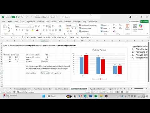 Use Excel to perform a chi square hypothesis test