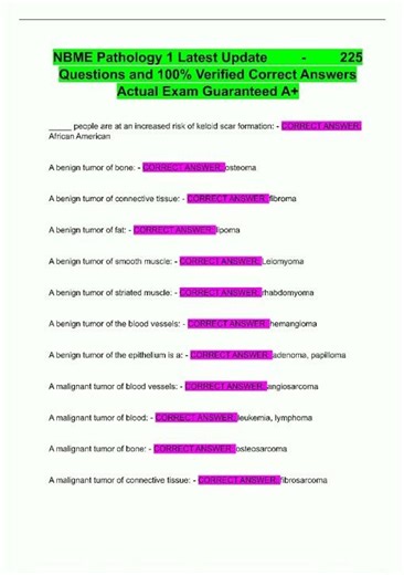 Latest NBME Pathology 1 Latest Update 225 Questions and 100 Verified Correct Answers Actual Exam G v