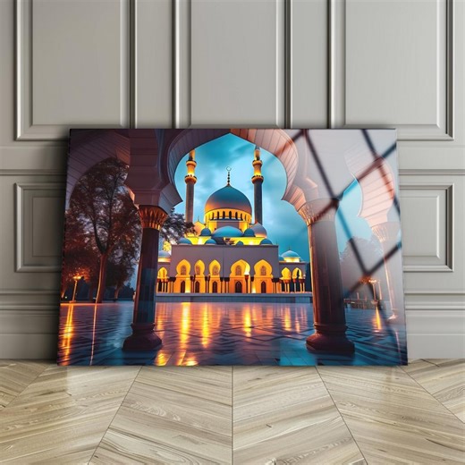 Islamic Mosque Glass Wall Art, Modern Muslim Home Decor - Etsy