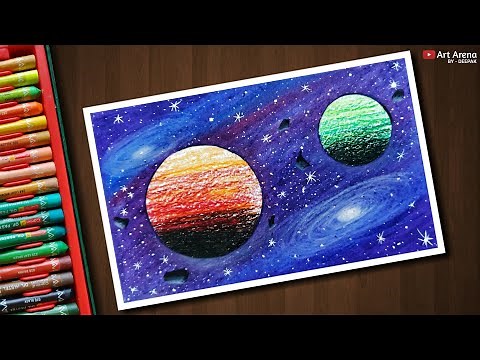Galaxy Drawing with Oil Pastels - step by step