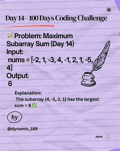 Day 14 | Maximum Subarray Sum | Kadane’s Alg 100 Days of Problem Solving #ytshorts #shorts