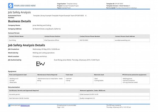 Job Safety Analysis for Welding and Cutting sample - Use it like a doc
