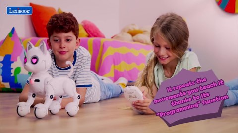 LEXiBOOK - Power Kitty® - Remote Control Robot Cat, Programmable Smart Robot, Light, Sound, White/Pink - KITTY01