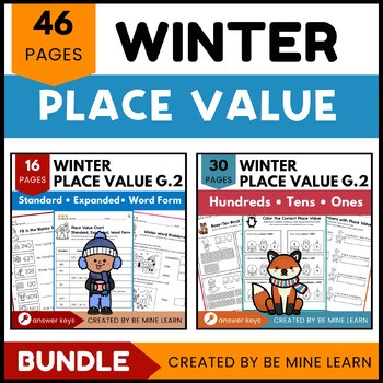Winter Place Value Worksheet Bundle | Grade 2 Math Practice