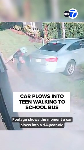 Shocking new footage shows the moment a car plowed into a 14-year-old girl while she was walking to her school bus in #Florida. The incident happened in March. The girl was treated for whiplash and is okay. #teen