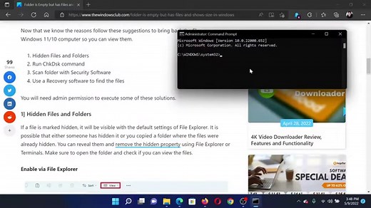 Folder is Empty but has Files and Shows Size in Windows 11