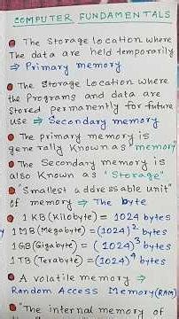Computer Fundamentals l Computer Memory and Storage Units l Key 🗝️ Points #shorts #computer #memory