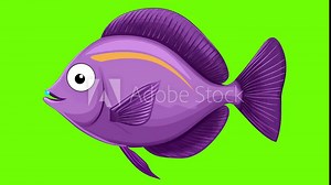 2D Cartoon Fish Swimming Animation. Loop 2d Animation Video, Cartoon fish animation on a Green Screen