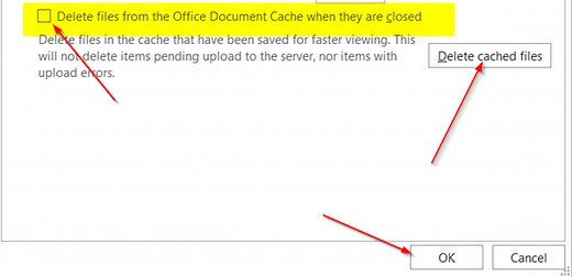 Where are Office Document Cache settings in Upload Center?