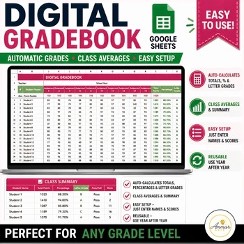 Digital Gradebook Spreadsheet | Editable Teacher Grade Tracker (Google Sheets)