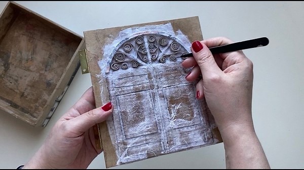 DIY Cardboard Box with Blue Door and Stone Texture | Easy Craft Tutorial