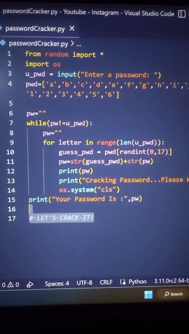 Appinventiv4AI on Instagram: "Password Cracker in Python  Save it and try later ❤ This video is just an illustration of how a wordlist attack takes place. This is not something real. Follow @codewithshivansh for more such amazing videos. #pythonprogramming #pythondeveloper #pythoncoding #pythonlearning #pythonprojects #coding #programming #pythoncode #ethicalhacker #hacking #hacker #hacks #kalilinux #linux #password #passwordcracker"
