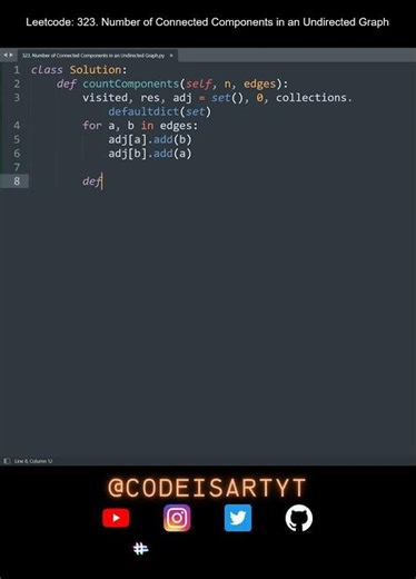 Leetcode 323. Number of Connected Components in an Undirected Graph in Python | Python Leetcode