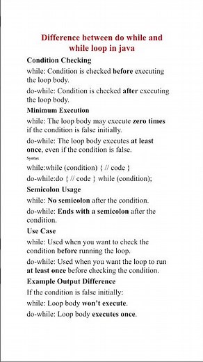 Difference between while and do while loop | Loops : While, Do while and for #interview #java #short