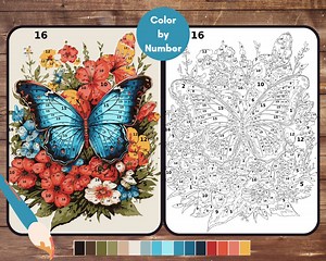 Color by Number for Adults, Butterfly Paint by Number, Printable Coloring Pages Sheets, Digital Download, PDF - Etsy