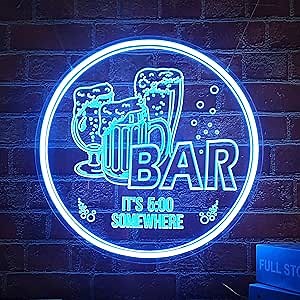 Neon Bar Signs for Home Bar, Dimmable USB Powered 12” Round Neon Beer bar Light Up Sign, Led Bar Sign for Home Bar Pub Man Cave Wall Tabletop Decor (Ice Blue)