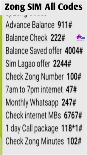 Zong Package all codes #zong #code #package