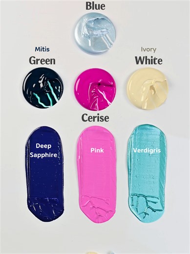 6-Color Paint Mixing: Sky Blue, Mint Green, Cerise & Ivory White