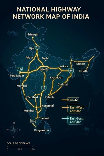 National Highway Network of India Explained | Major Routes & Golden Quadrilateral Map