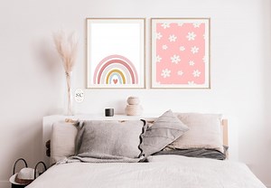 Rainbow and Daisy Set - Wall Art Print - Etsy