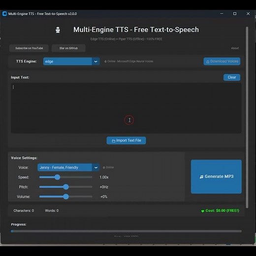 FREE Text-to-Speech App; 90+ Multiple Language; No API Keys! Edge TTS + Piper TTS | Python Tutorial
