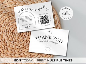 Leave a Review Card Template With Qr Code, Printable Retro Thank You Card for Business, Customer Packaging Insert for Seller, Edit in Canva - Etsy