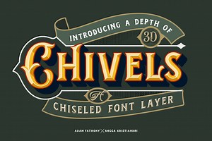 Chivels - Chiseled Vintage 3D Type, a Font by Adam Fathony