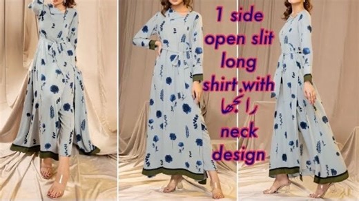 9.2K views · 56 reactions | How to make long 1 side open dress with Ranja neck tutorial step by step | H&h craft and design | Facebook