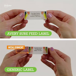 Prevents misalignment. No wasted labels. Fewer printer jams. Precision printing. That’s Sure Feed™. | Avery