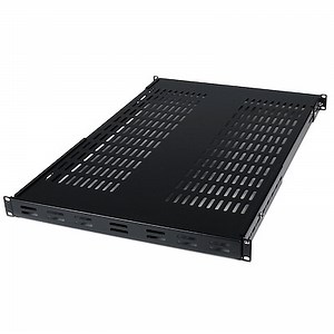 1U Adjustable Vented Server Rack Mount Shelf - 175lbs - 19.5 to 38in Adjustable Mounting Depth Universal Tray for 19" AV/ Network Equipment Rack - 27.5in Deep - TAA