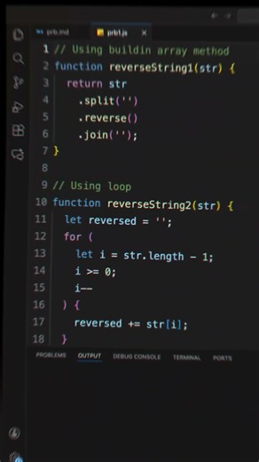🔥 Different way to reverse string in Js. #javascript #dsa #reels #restart #interviewprep #techlife