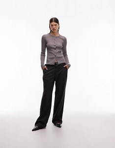 ASOS DESIGN tailored low rise menswear inspired pants in gray pinstripes  | ASOS