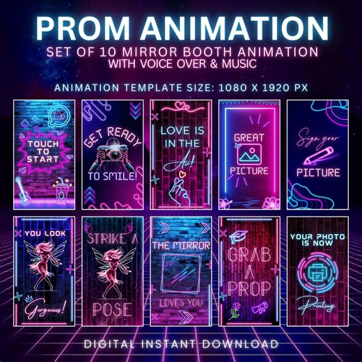 Prom Neon Mirror Booth Animations, Purple Photo Booth, Touch to Start, Magic Mirror, Event Animations, 1080x1920 - Digital Download - Etsy UK