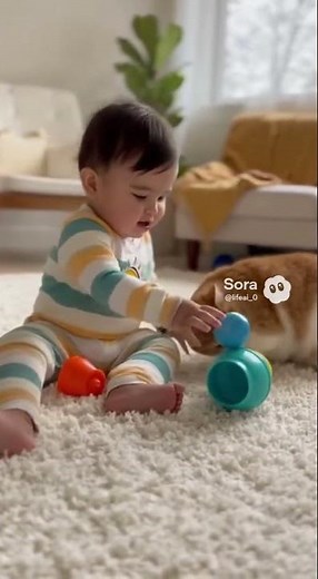 baby and a munchkin cat playing #baby #cat #munchikin