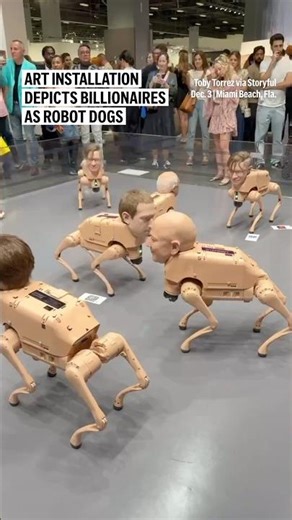 Art installation depicts billionaires as robot dogs
