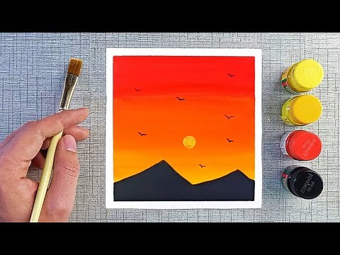 Sunset painting | Poster colour painting ideas for beginners