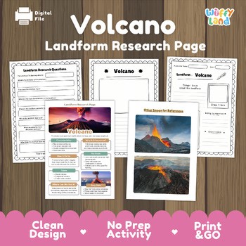 Volcano Landform Research Project Earth Science Worksheet and Geography Activity
