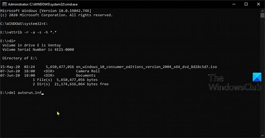 How to remove virus from USB Flash Drive using Command Prompt or Batch File in Windows 11/10