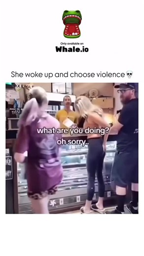 Sarcasm wrrld on Instagram: "This short video is a compilation of two separate, humorous clips. Clip 1 (0:00 - 0:05): The Flat Surface Spray The first clip takes place inside what appears to be a store or a counter area. A man is standing behind a counter, talking to a blonde woman and another man standing in front of it. There is a glass display case between them, likely containing items like knives or sharp objects. The blonde woman is holding a can of spray and suddenly turns around and spray