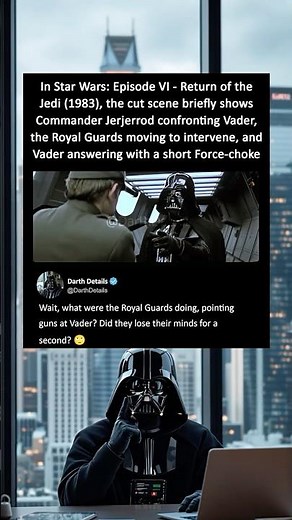 In Return of the Jedi (1983), the cut scene briefly shows Commander Jerjerrod confronting Vader