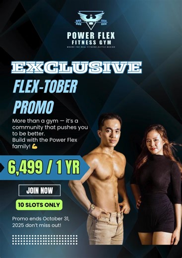 🔥 PROMO EXTENDED — LAST 10 SLOTS ONLY! You asked, we listened! 🙌 Our ₱6,499 FLEXTOBER PROMO is officially EXTENDED until October 31, 2025! Get 1 YEAR of full gym access, fitness guidance, and exclusive member perks for only ₱6,499! 💪 ✅ Unlimited Gym Access ✅ Free 2 Sessions of Fitness Assessment ✅ Access to our Mega Branch ✅ Free Parking ✅ Free Wifi ✅ Airconditioned #PowerFlexFitness #FlexToberExtended #GymPromo ⚠️ Only 10 slots available — first come, first flex! 📍 Power Flex Fitness Gym – 