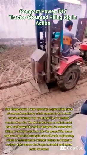 Compact Power: DIY Tractor-Mounted Piling Rig in Action