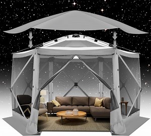 COBIZI 12x12 Pop-up Gazebo Starry Sky Screen Canopy Tent Screen House for Camping, Screen Room with Mosquito Netting, Hub Tent Instant Screened Canopy with Carrying Bag and Ground Stakes, Gray