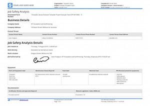 Job Safety Analysis for Excavation example and free template