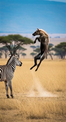 What is the hyena trying to do to the zebra? Watch the wild chase unfold #wildlife #nature #animals