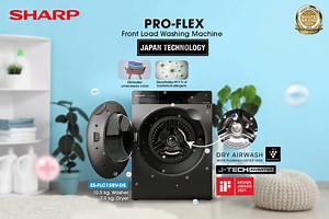 Fully Automatic Front Load Washing Machine Meet the New Sharp Pro-Flex (Professional & Flexible) Washing Machine - the ultimate lifestyle upgrade for your laundry routine. This cutting-edge Fully Automatic Front Load Washing Machine boasts a sleek design, advanced functions, and the revolutionary Plasmacluster Ion Technology. With its innovation, it makes your laundry cleaner and removes bacteria and odor from items that cannot be washed with water, keeping both your clothes and drums clean. For