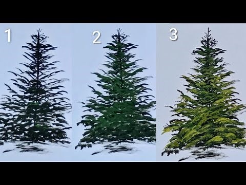 Lesson:1 How to paint Pine tree with acrylics/ In 3 Easy Steps/Step by step tutorial for Beginners