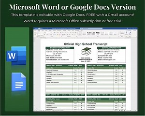 Editable Homeschool Transcript, Fillable and Printable High School Transcript Template, Green Microsoft Word Template, See How to Examples - Etsy