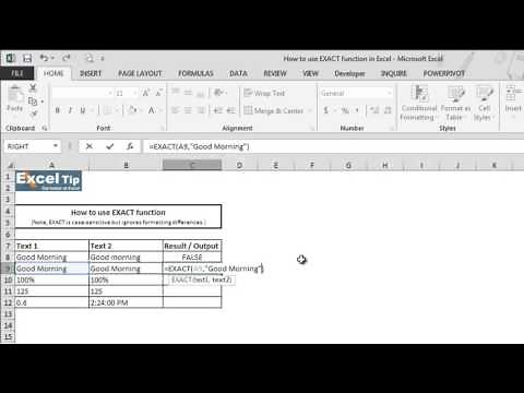 How to use EXACT function in Excel