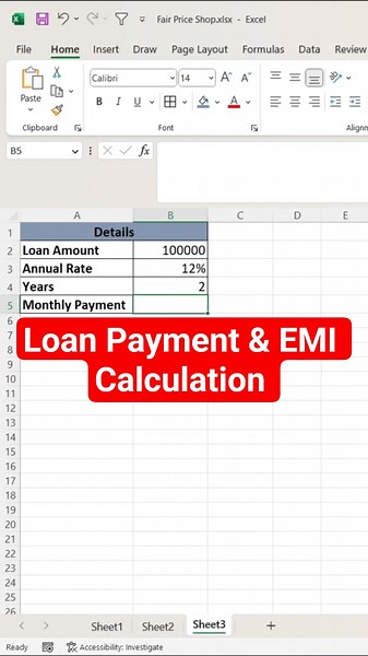 Use PMT Formula in Excel | Loan Payment & EMI Calculation #shorts